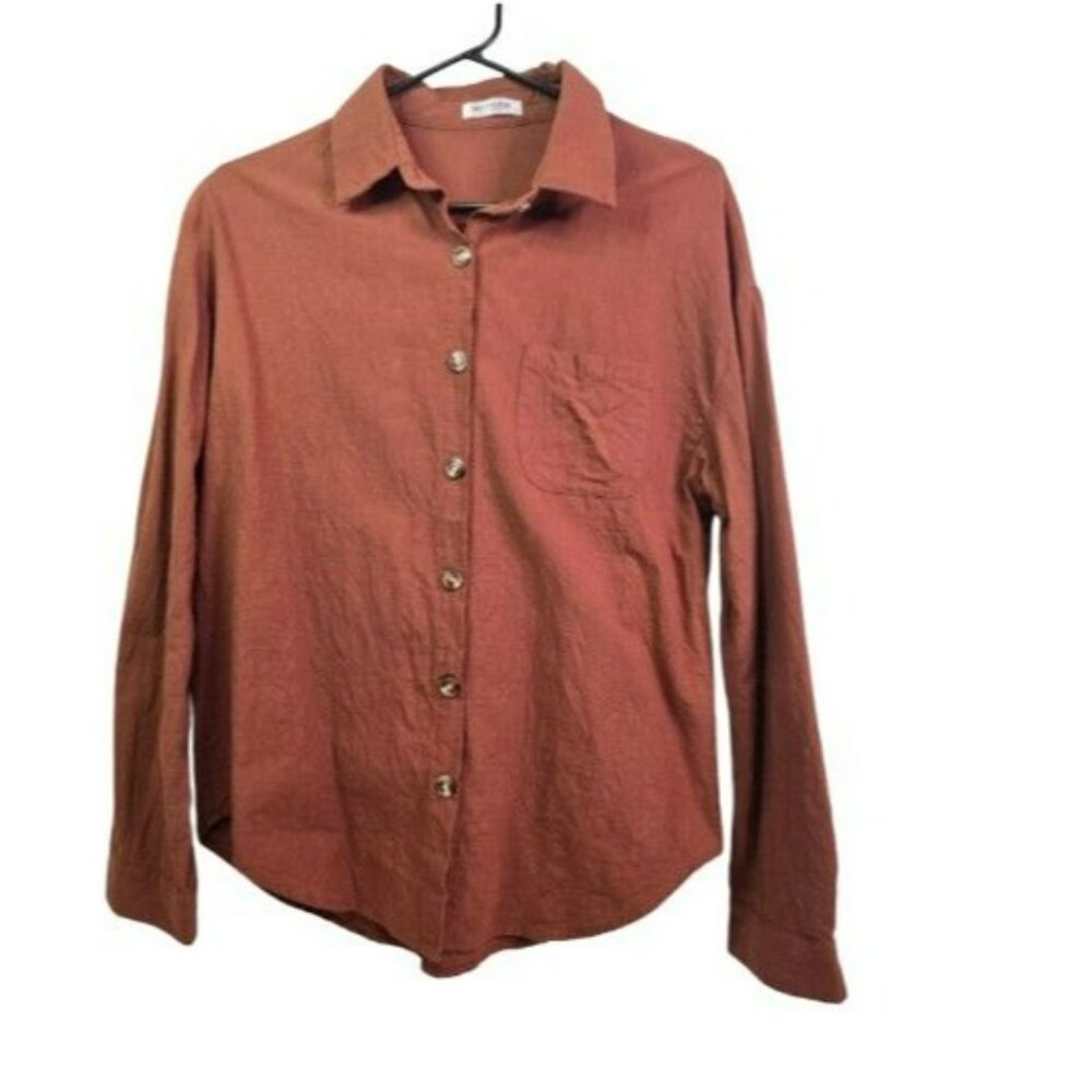 Hotouch Rust Brown 100% Cotton Shirt Utility Minimalist Normcore Womens Size S